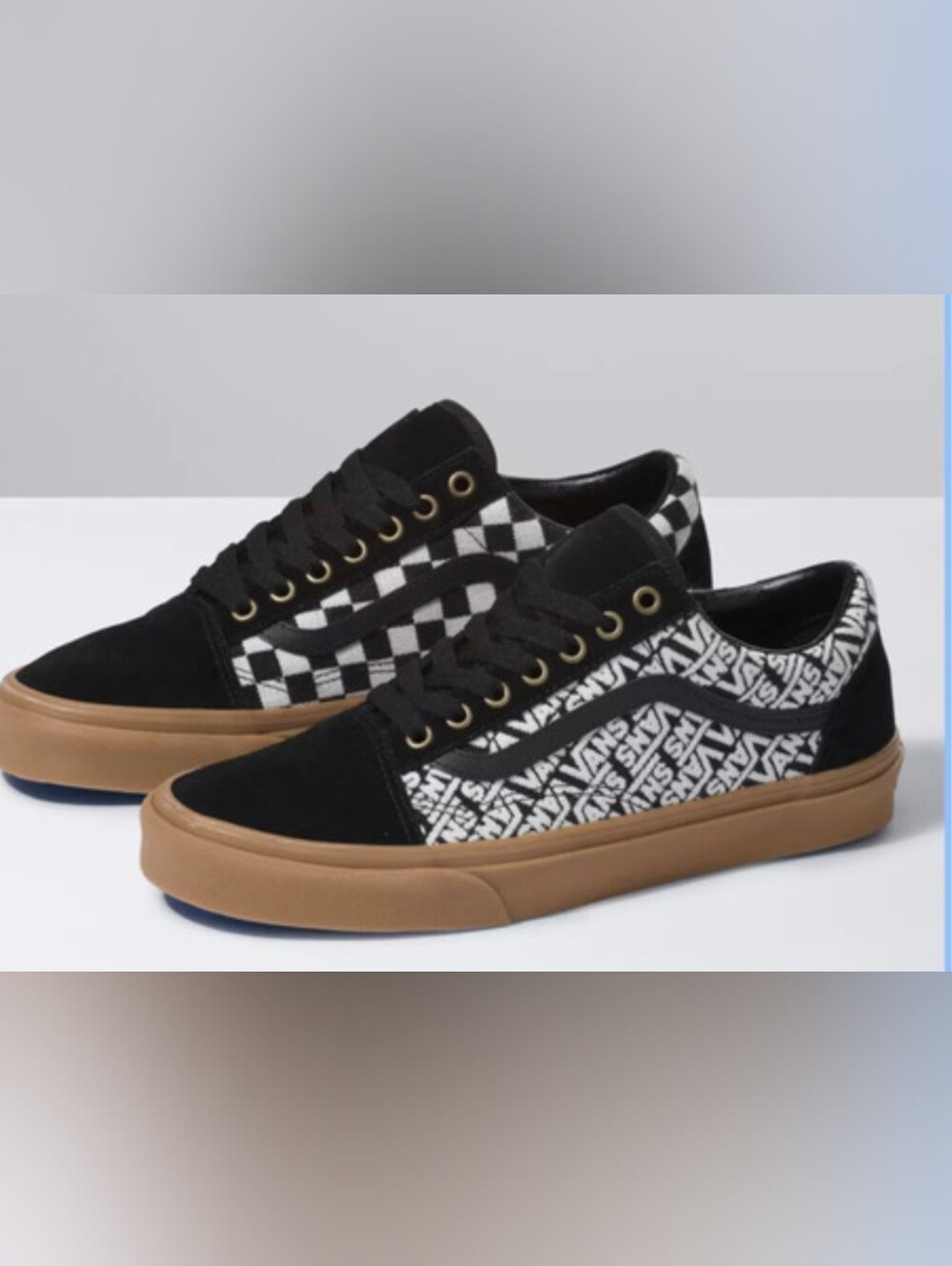 VANS Old Skool Suede Sneaker Black & White Checkerboard Logo Shoe Mens Size 10.5